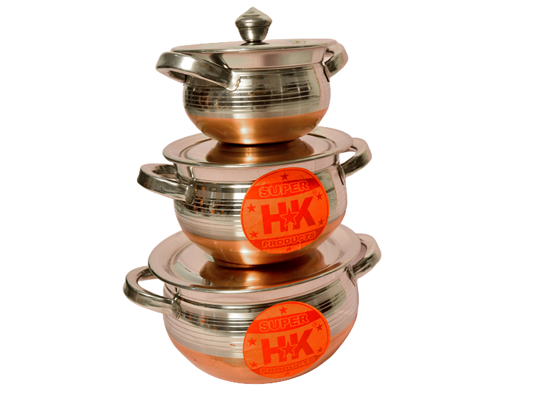 Dinner Set Stainless Steel Copper Bottom Handi Pot Pan 3 Piece Set  Combo/Steel 3 Handi Set ( Induction Bottom)